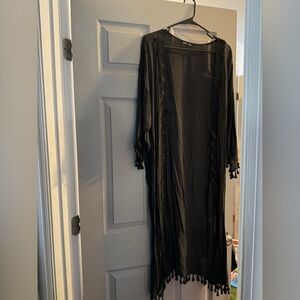 Lace Black Tassel Swim Coverup